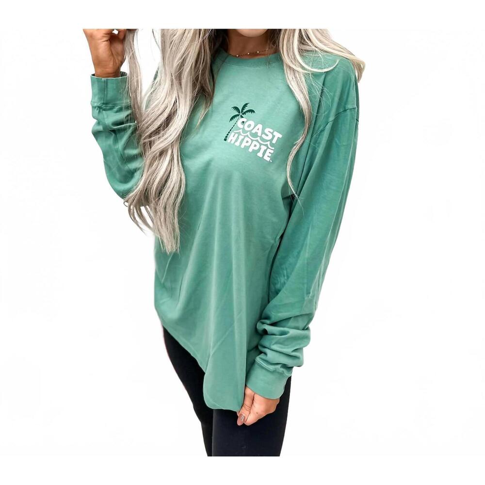 NEW COAST HIPPIE sea-sun greetings long sleeve top in pine green